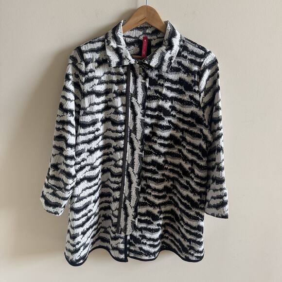 IC by Connie K Zebra Trapeze Swing Jacket Womens L Metallic Textured Lagenlook - Picture 6 of 16